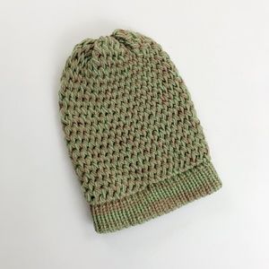 HAND KNIT Beanie Hat Slouchy Contrast Headband Stretch Earth Tones Mink Sage